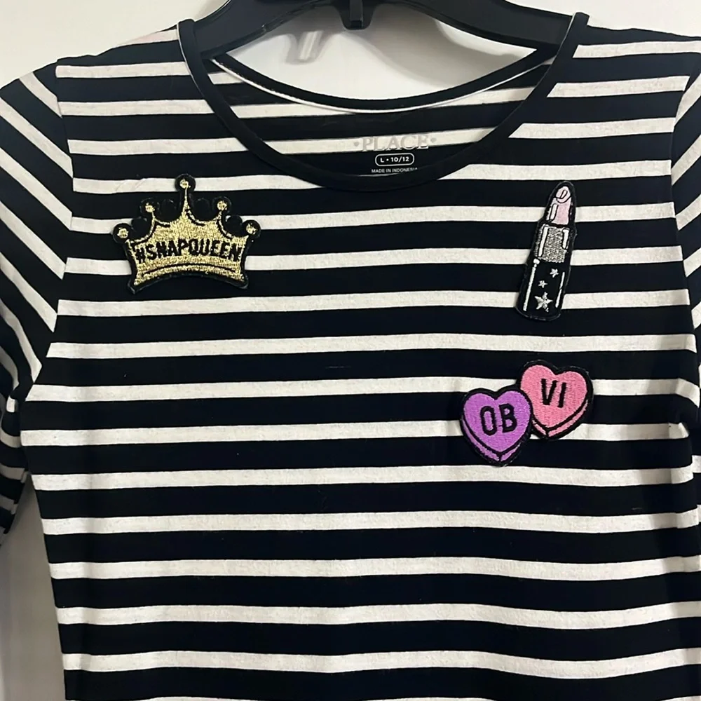 The Children’s Place Girl’s dress size L 10/12 Black and white striped - Picture 2 of 6